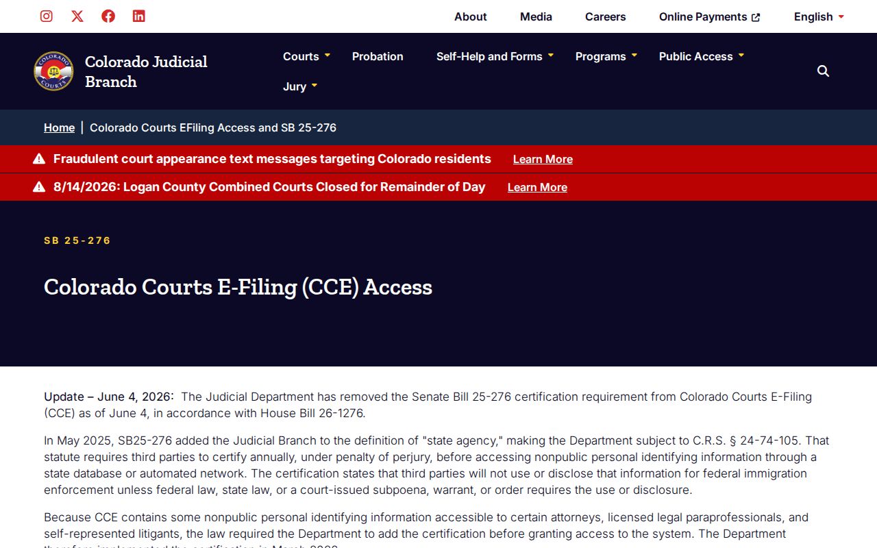CCE access update affecting Rio Blanco County case search users