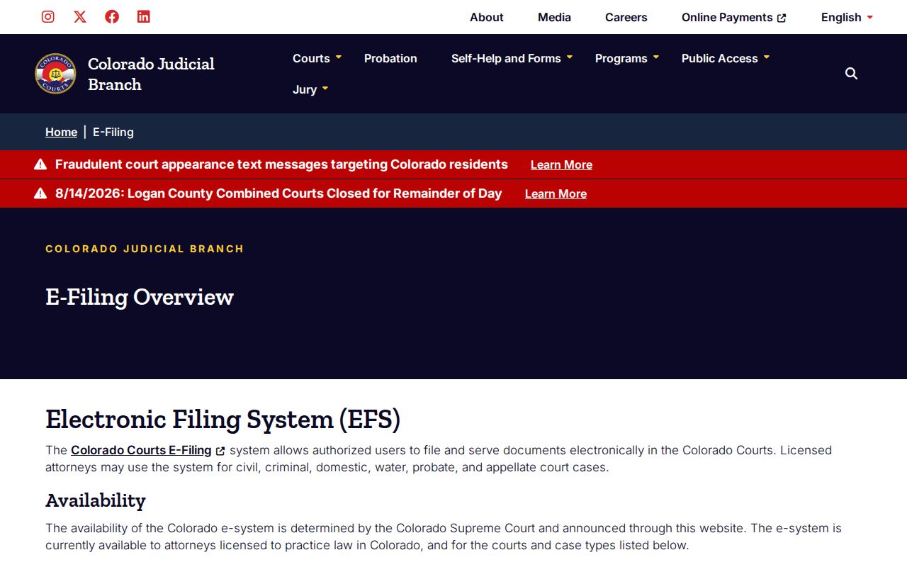 Colorado Courts E-Filing layer in a Rio Blanco County case search