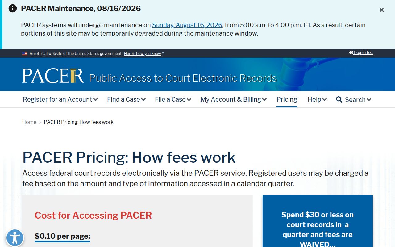 Meeker court docket comparison with federal PACER fee access