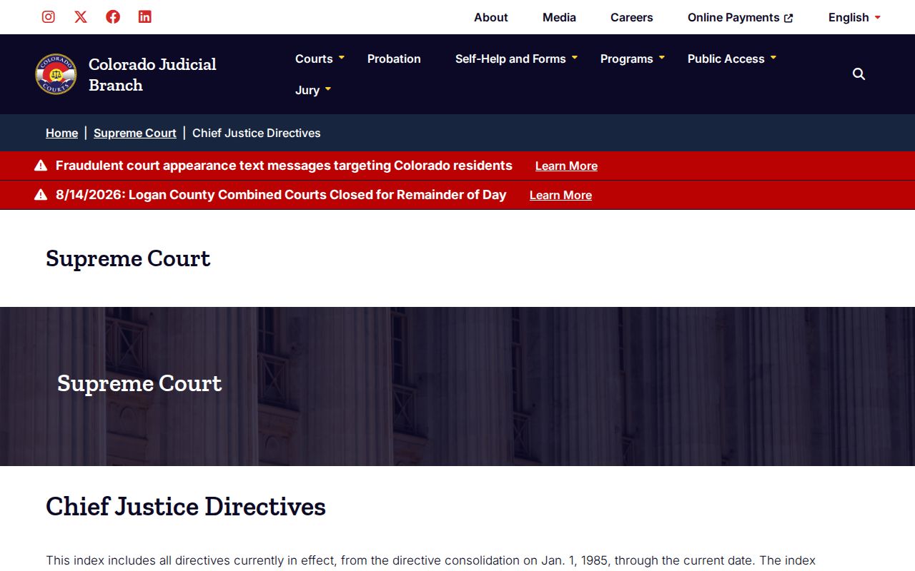 Rio Blanco County court records Chief Justice Directive access index