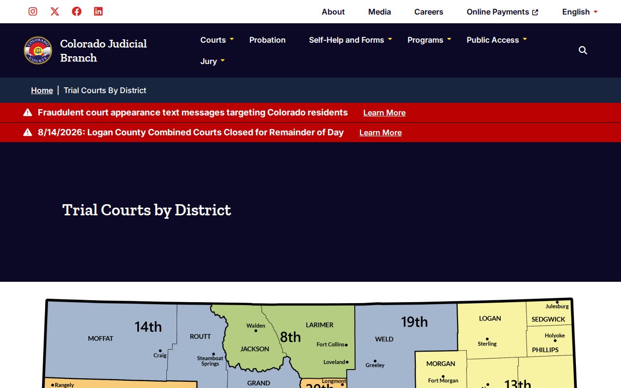 Rio Blanco County court docket Ninth Judicial District map