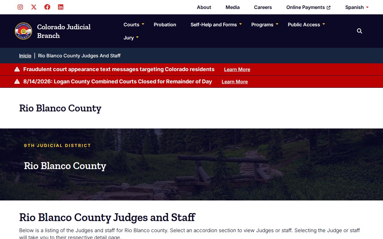 Rio Blanco County court docket judges and Clerk of Court directory